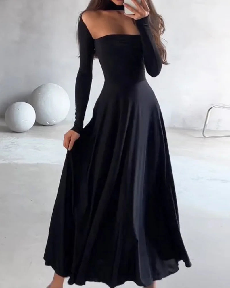 SY – Abito elegante a maniche lunghe tinta unita