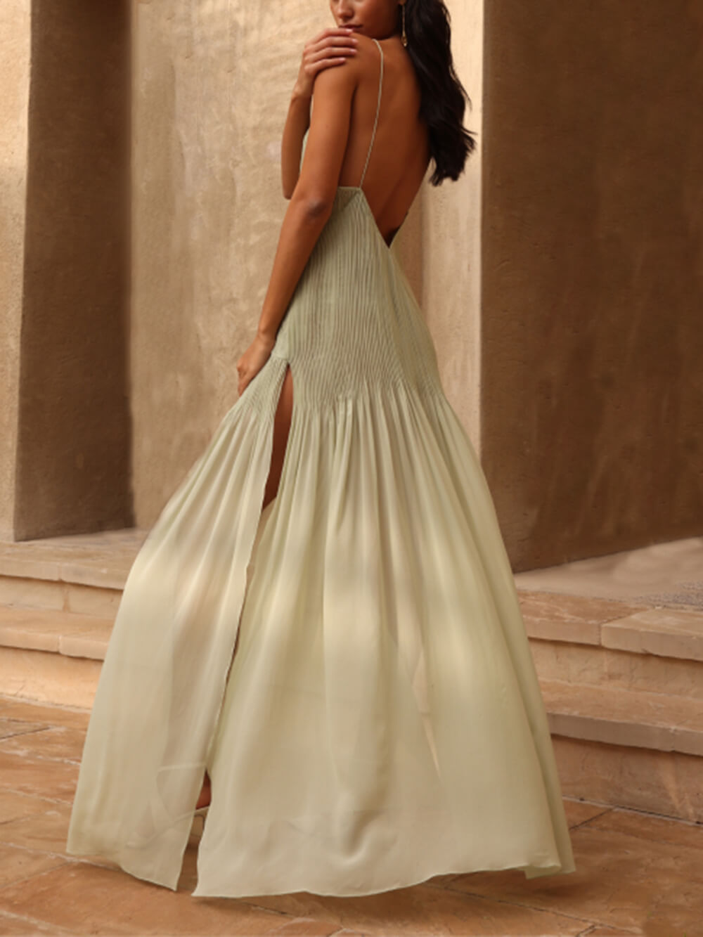Adinari- Maxi bito patchwork plissettato con spacco Eleganza eterea