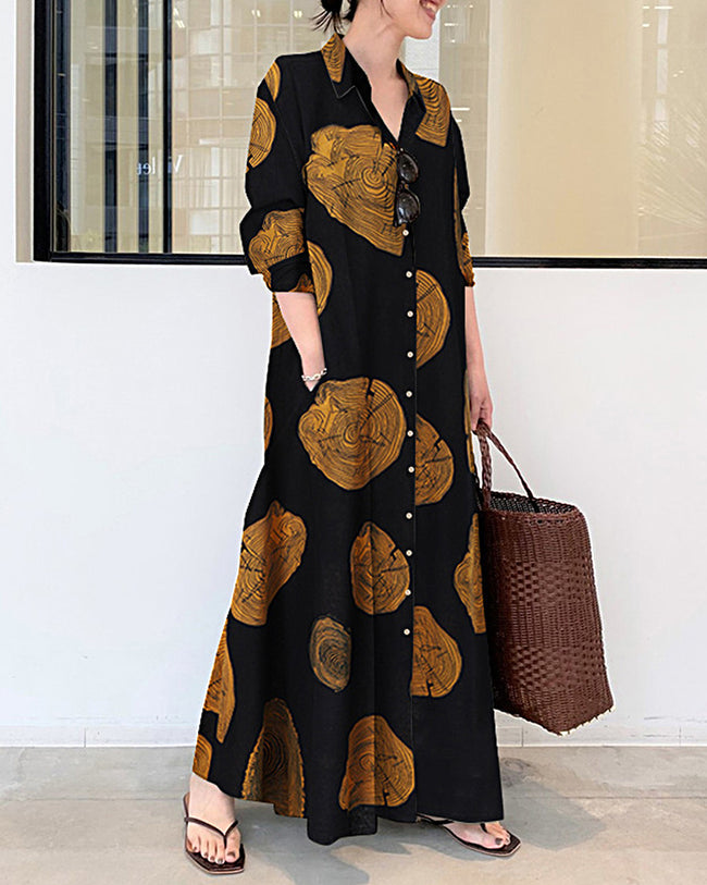Giulia Vallini – Abito lungo casual in lino con maniche lunghe