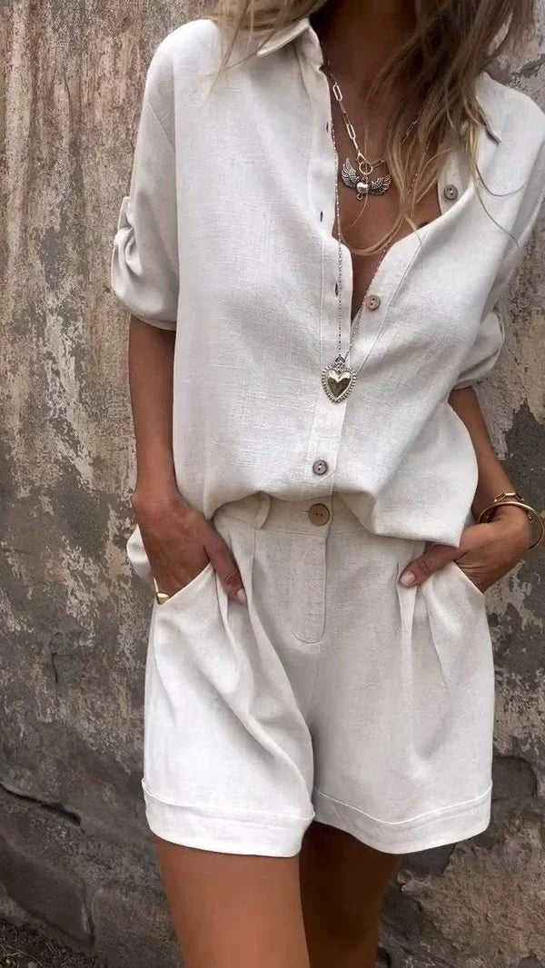 Laura - Set con pantaloncini di lino e camicia a maniche medie con risvolto - BOZZI MILANO