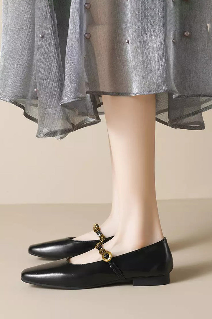 MIREL – Ballerine a punta quadrata con cinturino decorativo