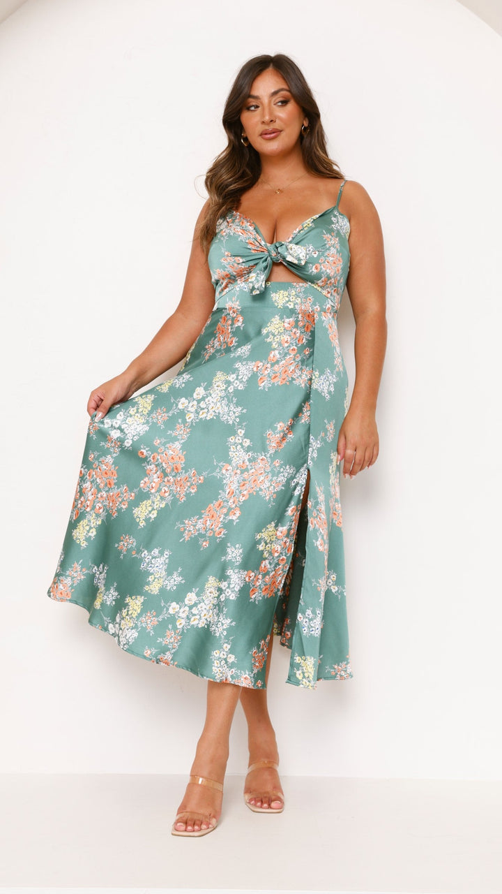 Nerina – Abito midi in raso floreale