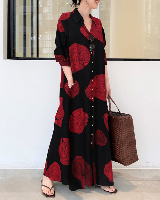 Giulia Vallini – Abito lungo casual in lino con maniche lunghe