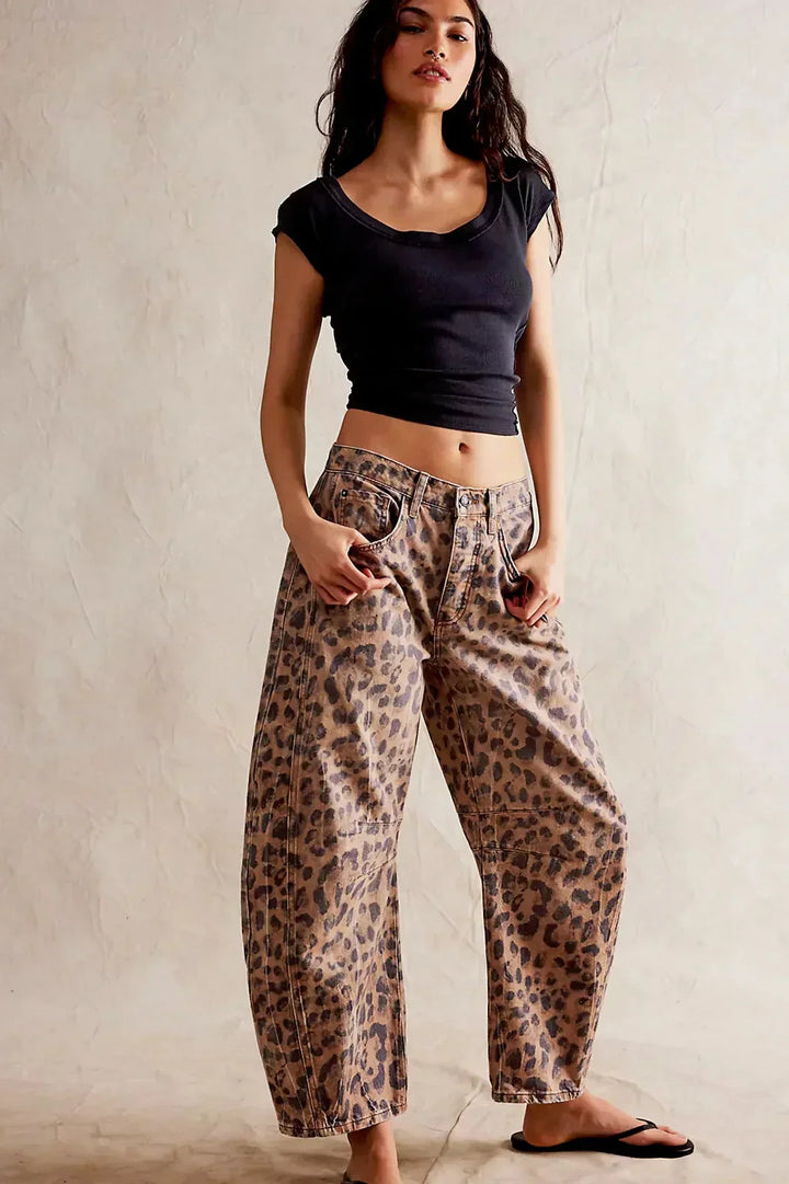 Jeans Barrel con stampa leopardo