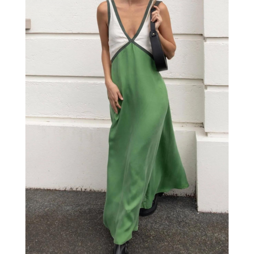Velluto Sottile – Abito chic con scollo a V e colori a contrasto