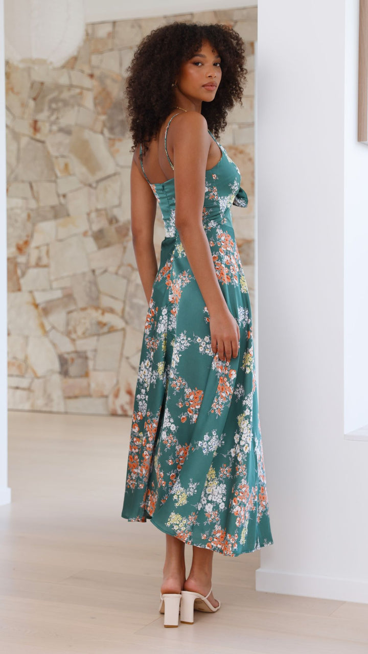 Nerina – Abito midi in raso floreale