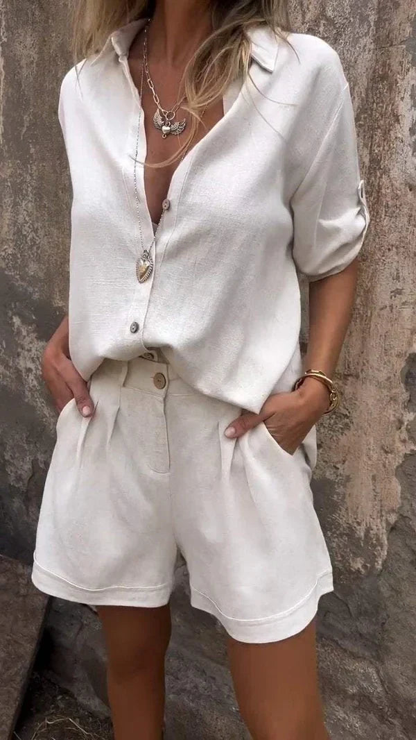 Laura - Set con pantaloncini di lino e camicia a maniche medie con risvolto - BOZZI MILANO