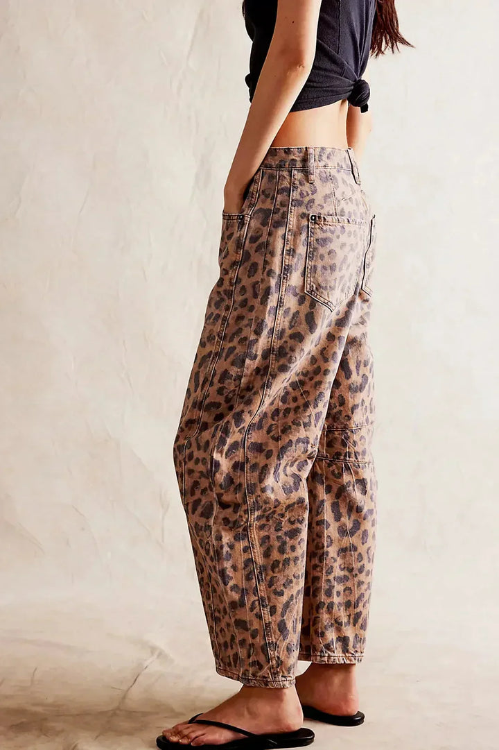Jeans Barrel con stampa leopardo