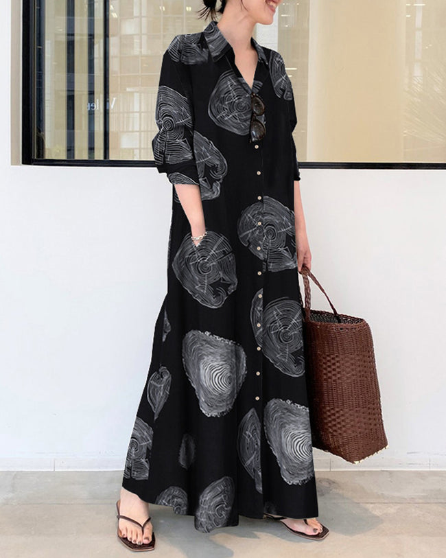Giulia Vallini – Abito lungo casual in lino con maniche lunghe
