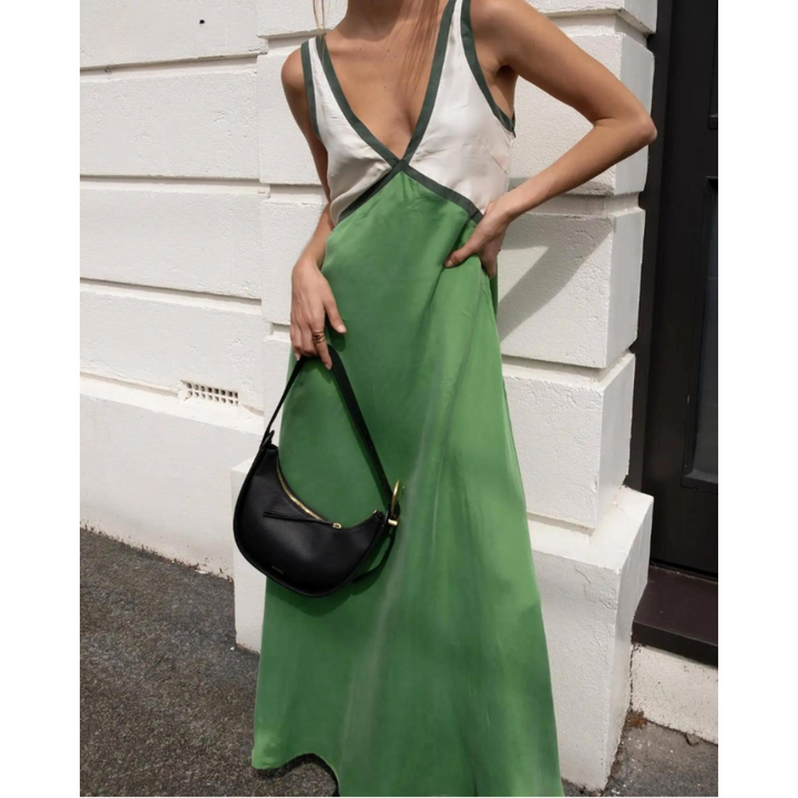 Velluto Sottile – Abito chic con scollo a V e colori a contrasto