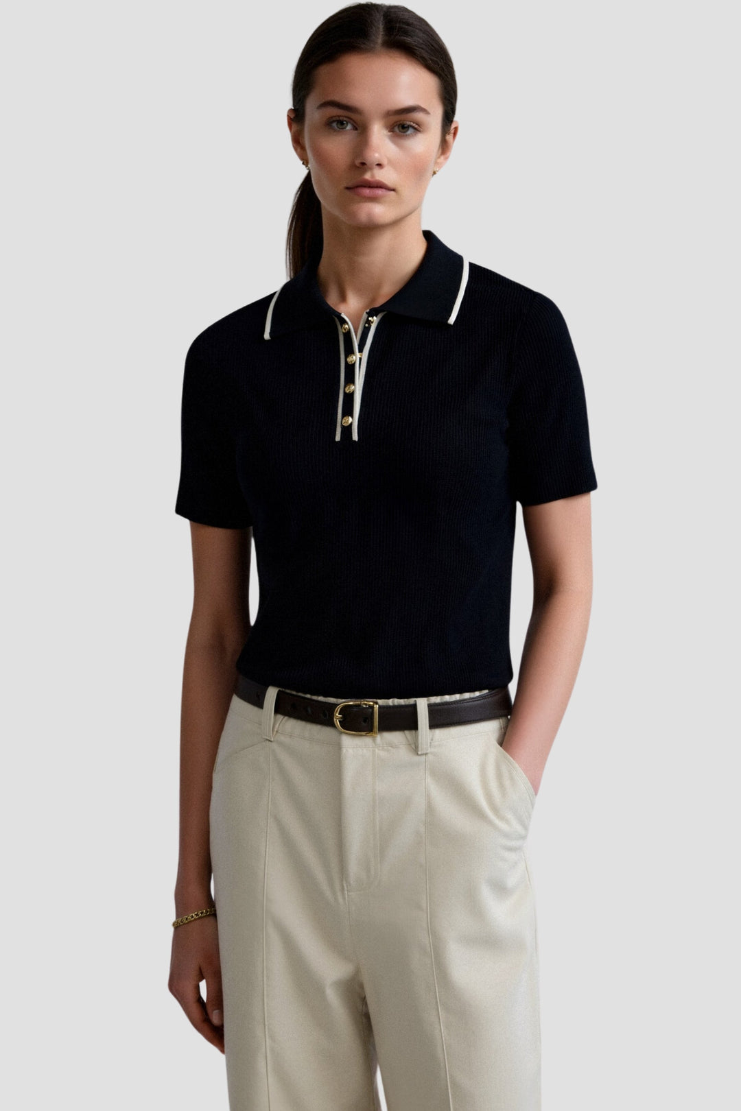 Vallini - Polo con bottoni con bordo elegante a contrasto