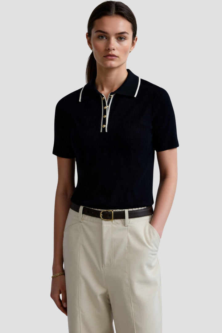 Vallini - Polo con bottoni con bordo elegante a contrasto
