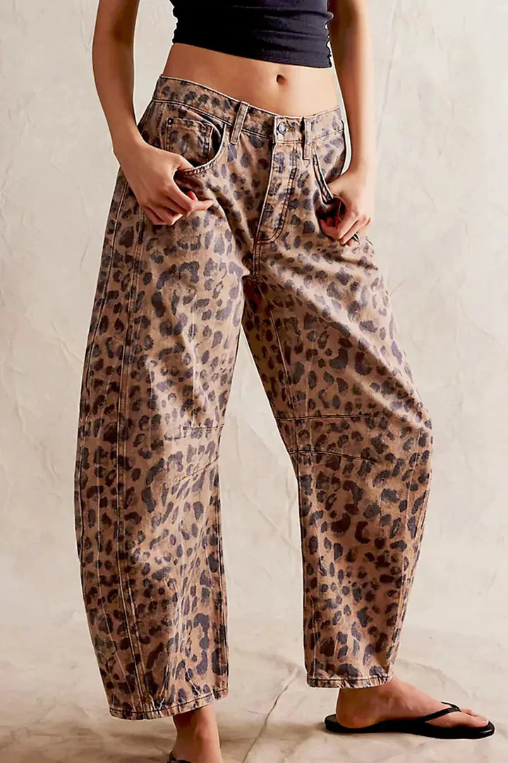 Jeans Barrel con stampa leopardo