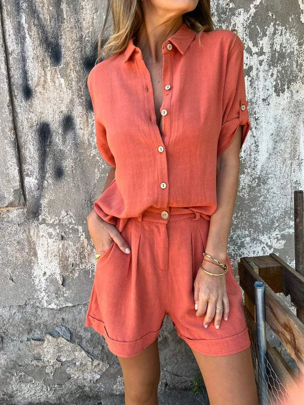 Laura - Set con pantaloncini di lino e camicia a maniche medie con risvolto - BOZZI MILANO