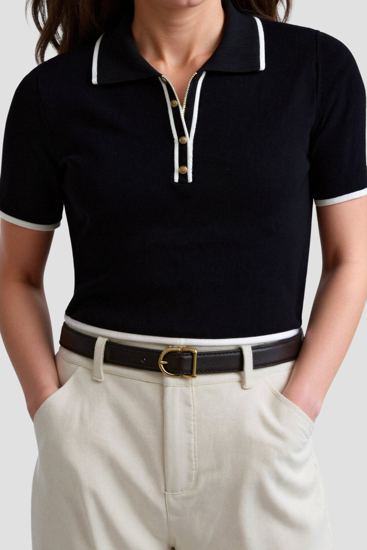 Vallini - Polo con bottoni con bordo elegante a contrasto