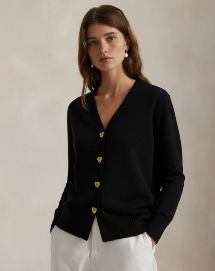Cardigan in Lana con Bottoni a Cuore