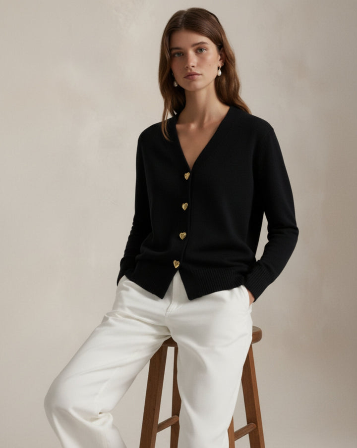 Cardigan in Lana con Bottoni a Cuore