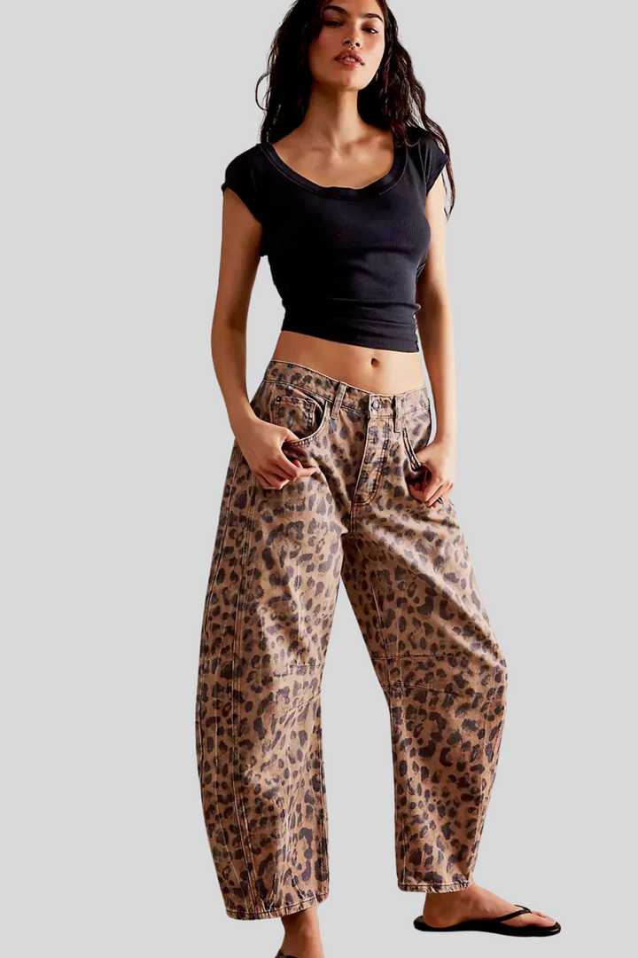 Jeans Barrel con stampa leopardo