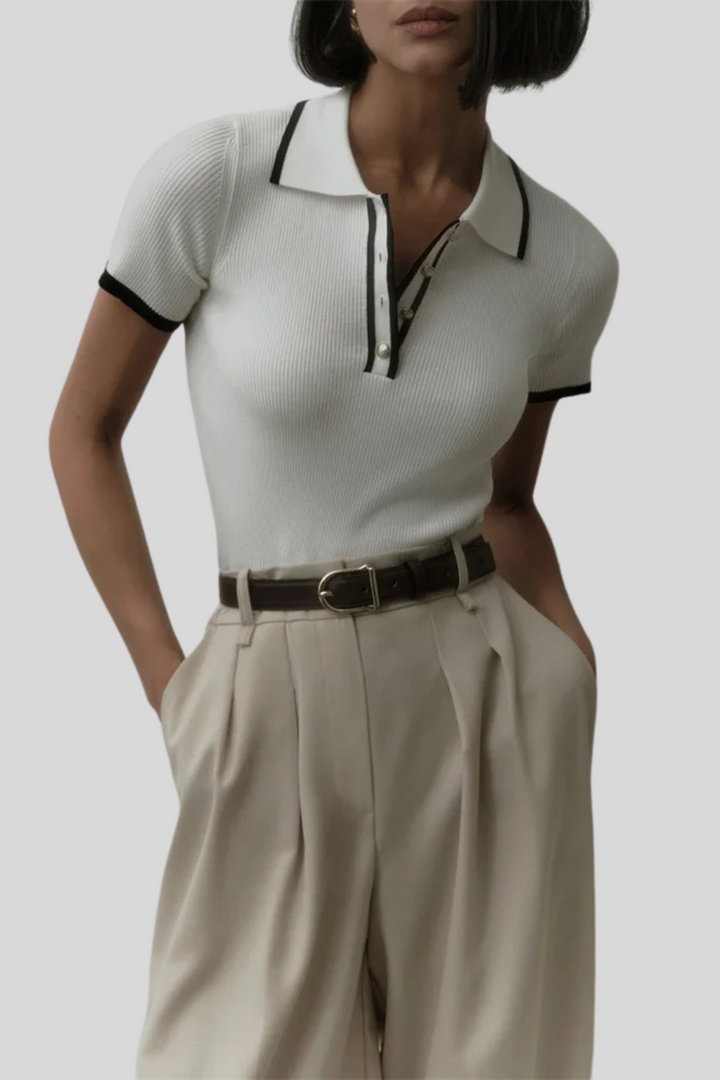 Vallini - Polo con bottoni con bordo elegante a contrasto