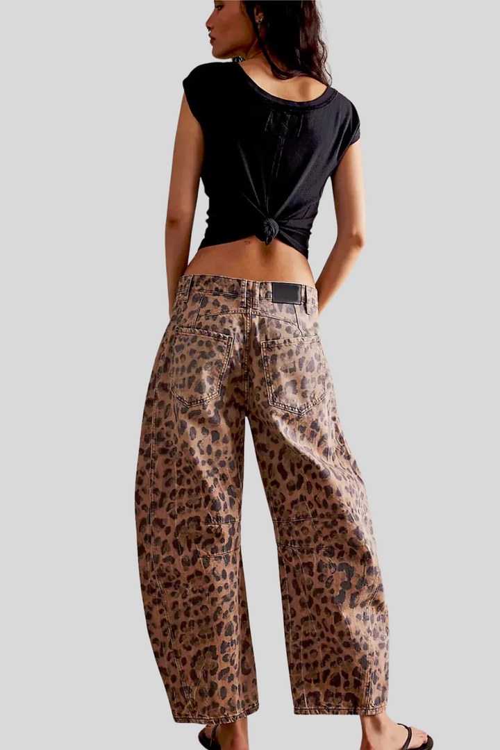 Jeans Barrel con stampa leopardo