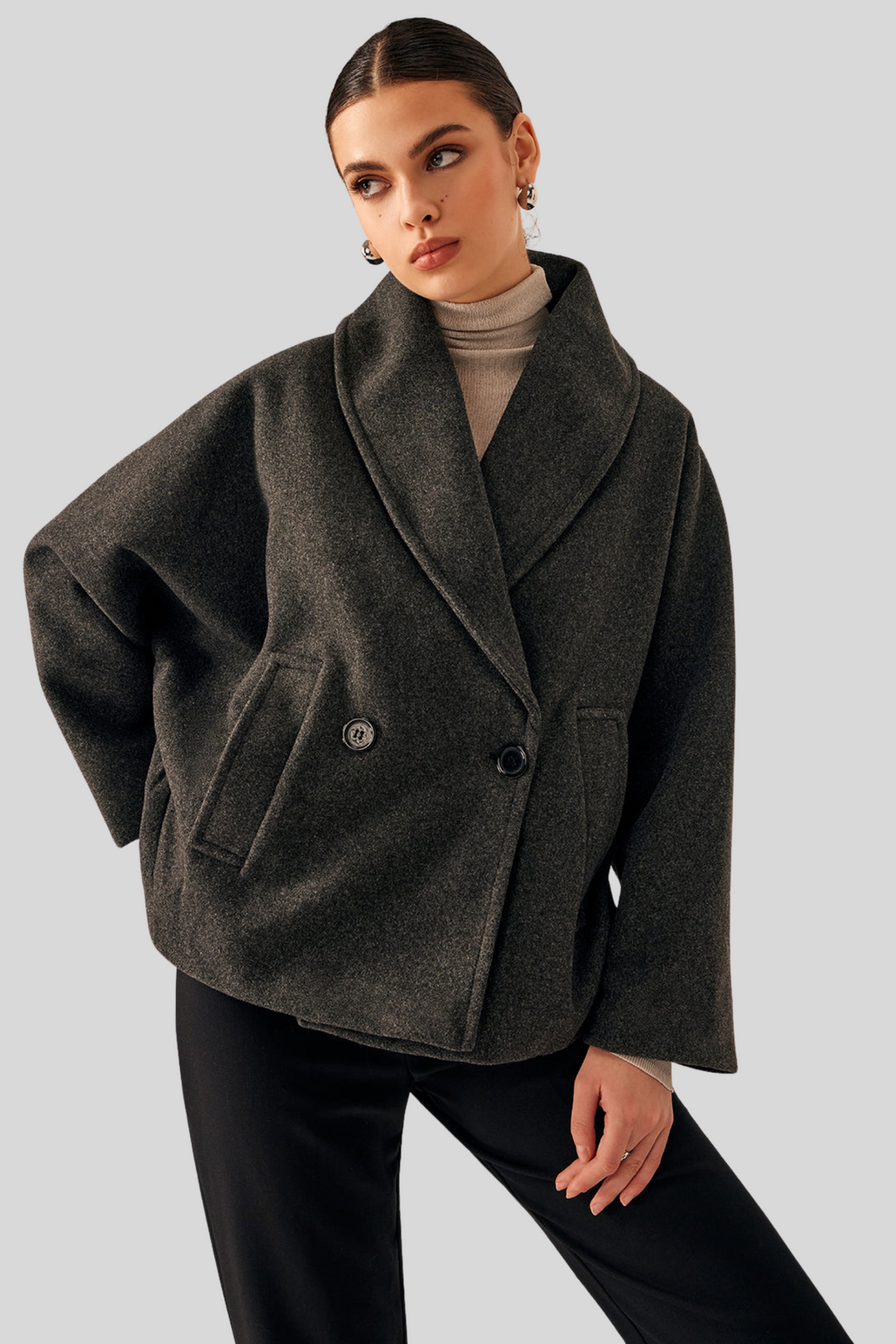 Cappotto in lana con tasche in tweed