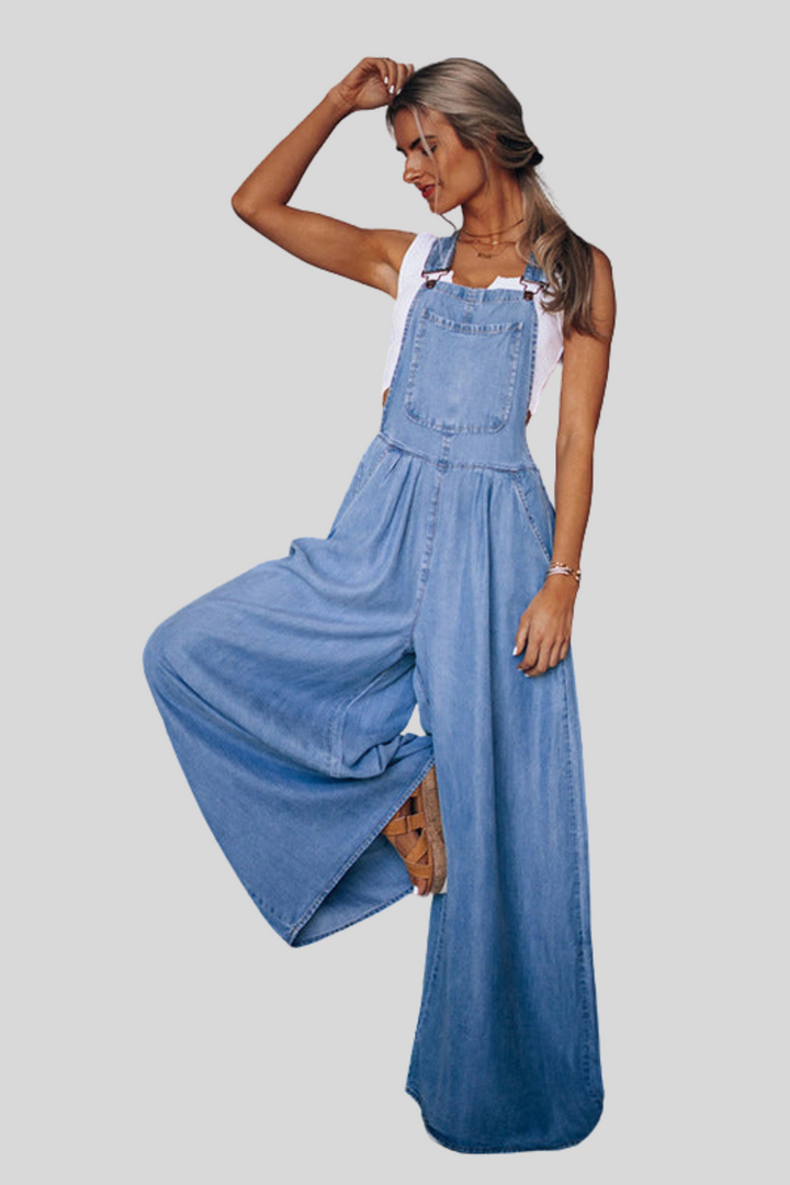 Camilla -Tuta in denim senza maniche con spalline regolabili