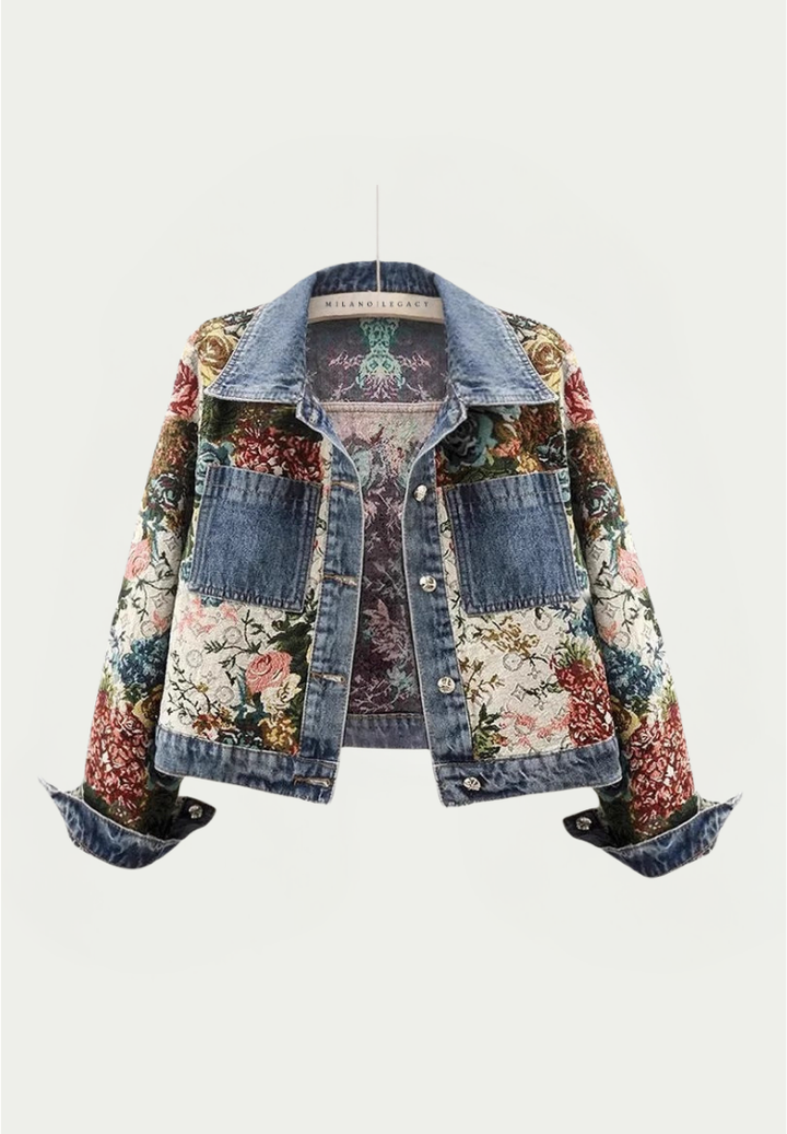 Sofia Amoretti Giacca in Denim Floreale Retrò