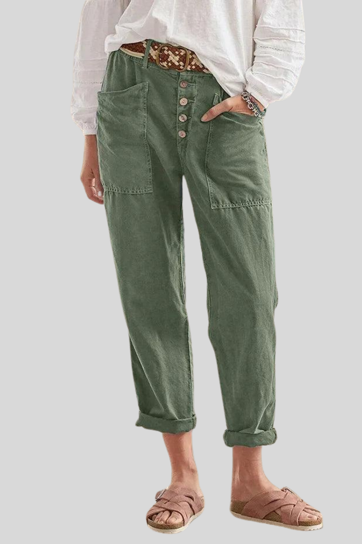 Calira™ Pantaloni casual estivi in lino con chiusura a bottone