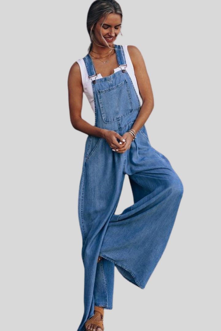 Camilla -Tuta in denim senza maniche con spalline regolabili