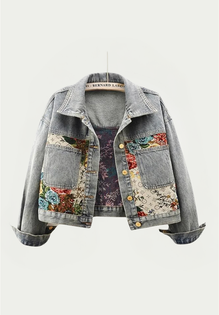 Sofia Amoretti Giacca in Denim Floreale Retrò