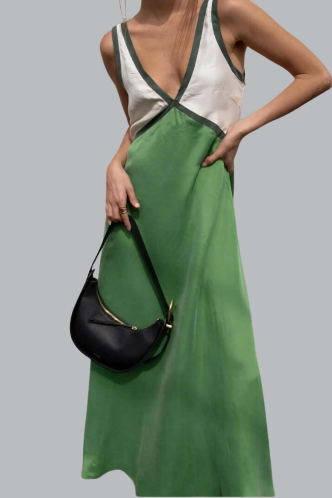 Velluto Sottile – Abito chic con scollo a V e colori a contrasto