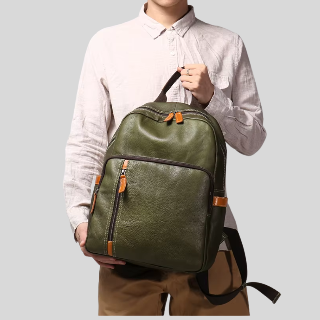 Vallini® Zaino da viaggio retrò in vera pelle