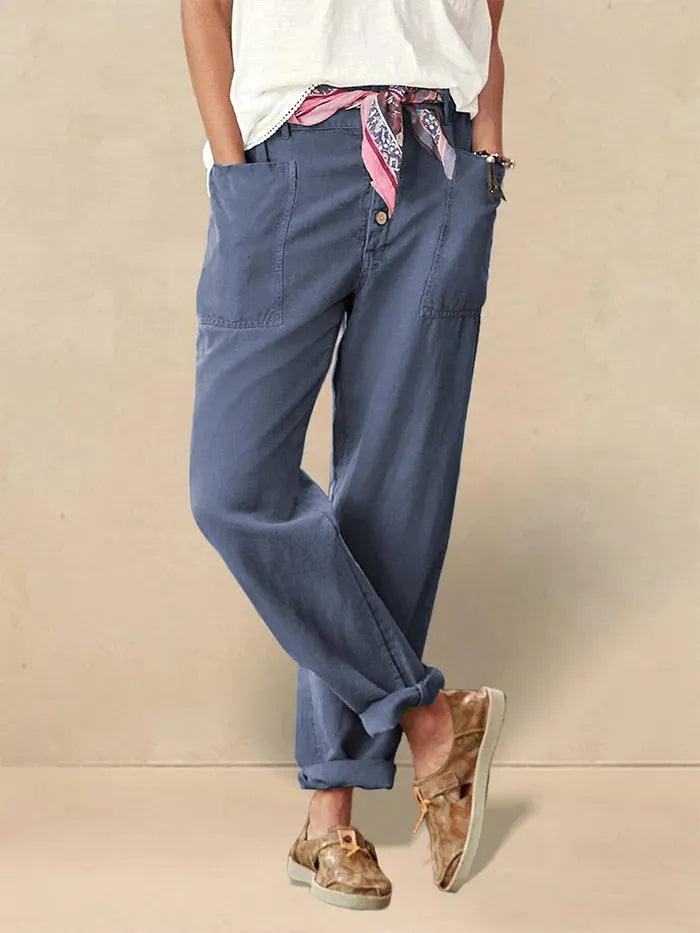 Calira™ Pantaloni casual estivi in lino con chiusura a bottone