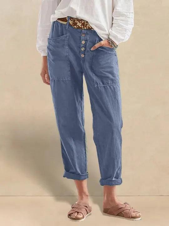 Calira™ Pantaloni casual estivi in lino con chiusura a bottone