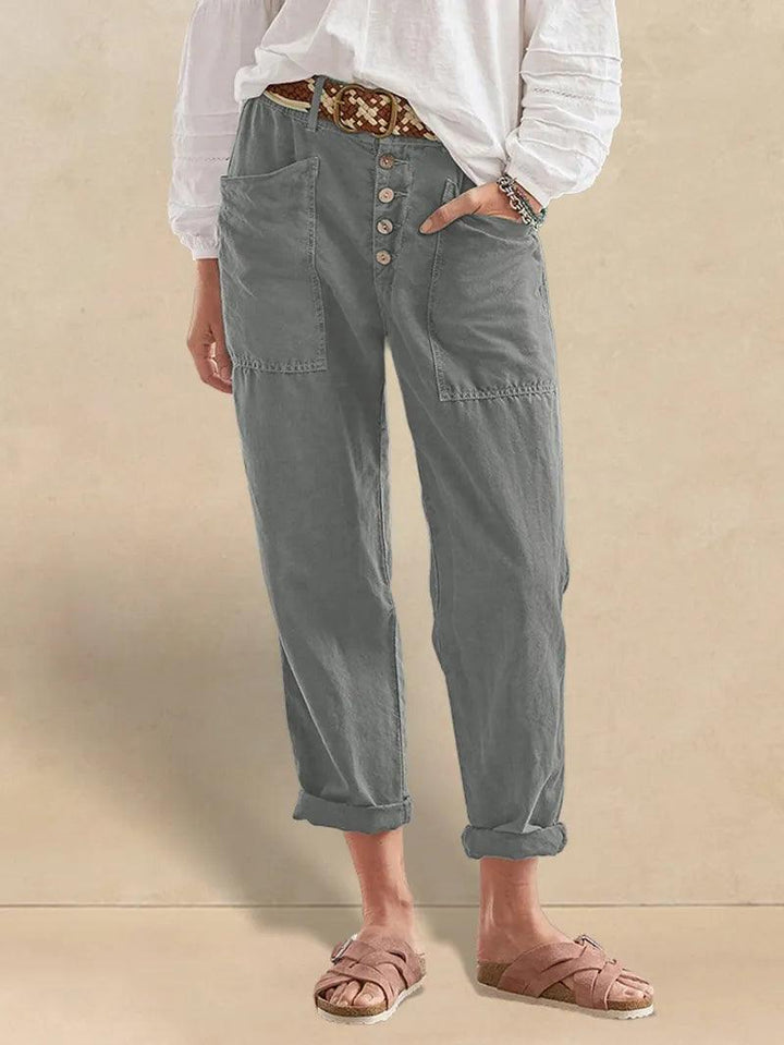 Calira™ Pantaloni casual estivi in lino con chiusura a bottone