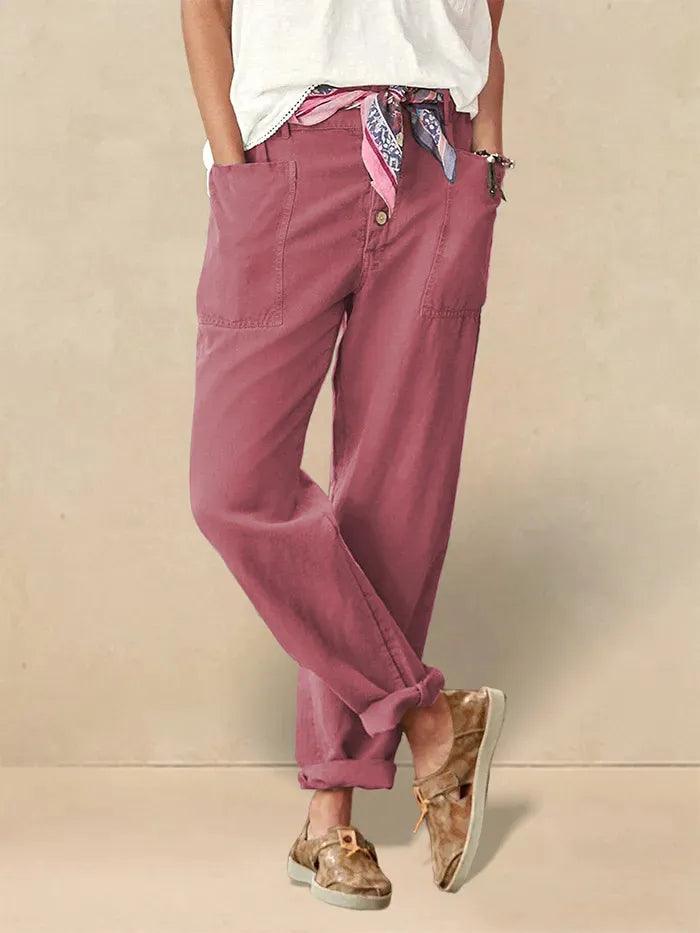 Calira™ Pantaloni casual estivi in lino con chiusura a bottone