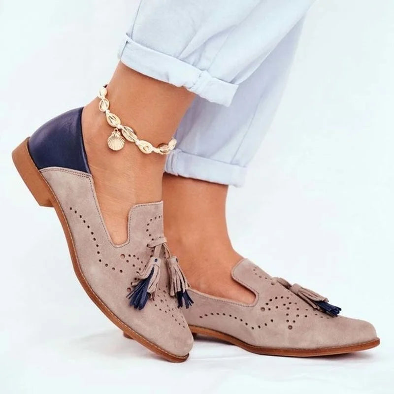 Velluto – Mocassini rosa e blu con nappine da donna