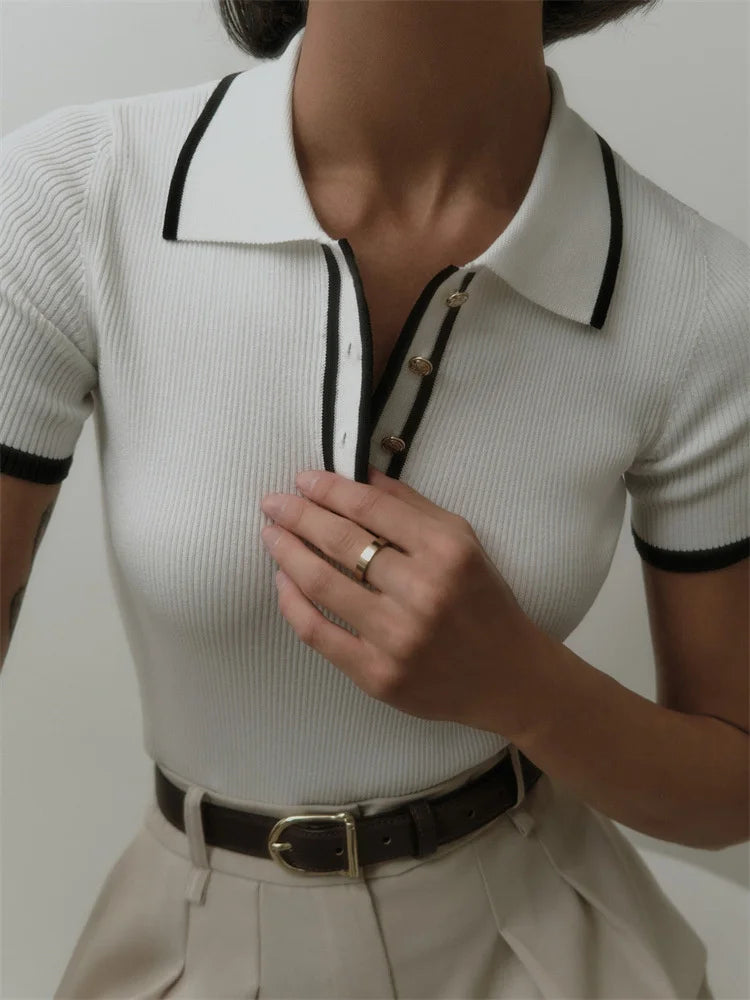 Vallini - Polo con bottoni con bordo elegante a contrasto