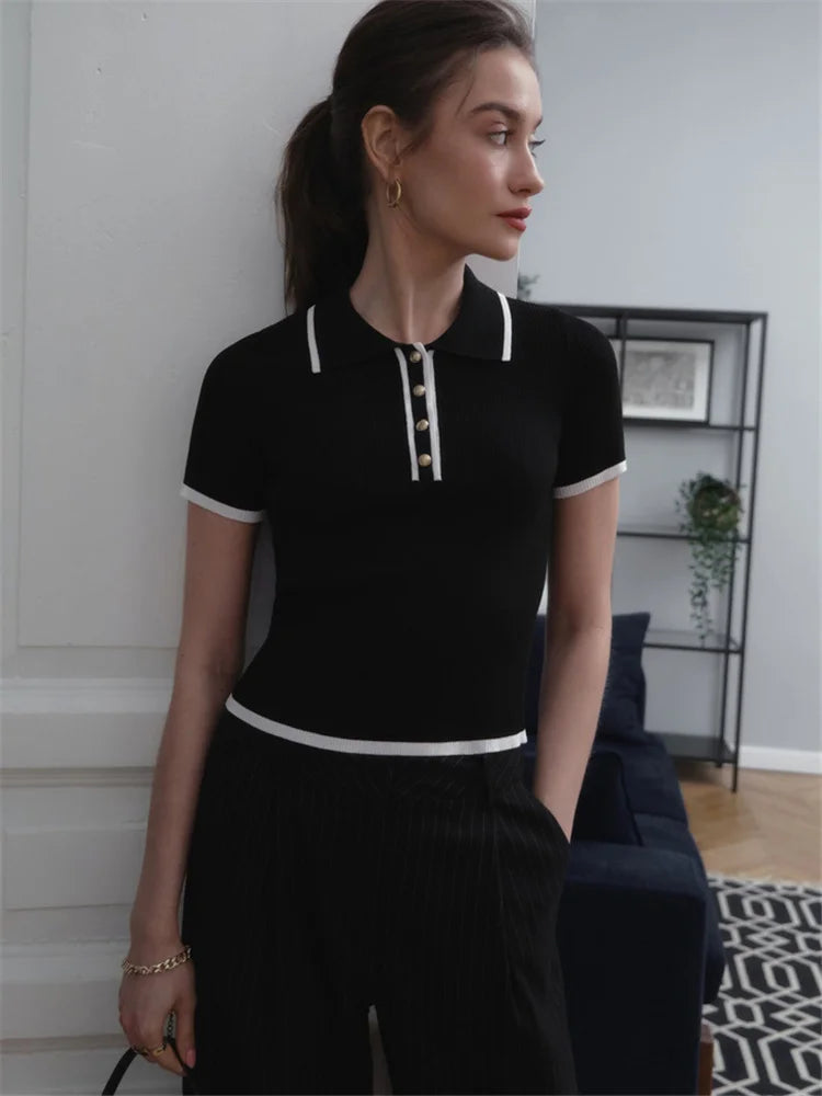 Vallini - Polo con bottoni con bordo elegante a contrasto