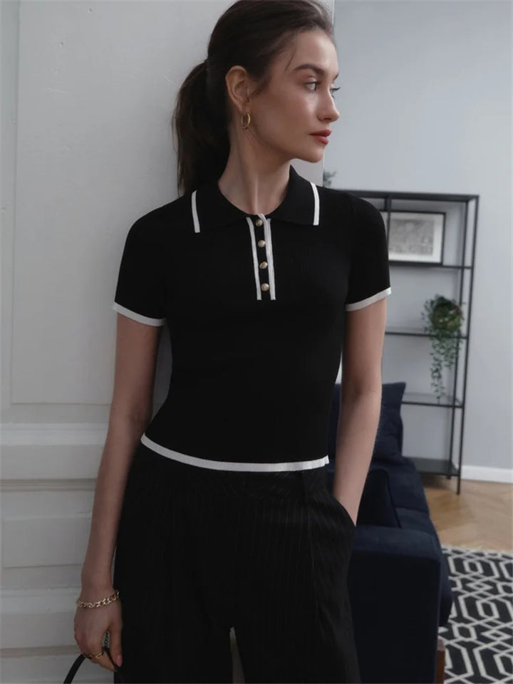Vallini - Polo con bottoni con bordo elegante a contrasto