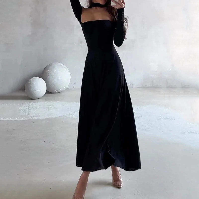 SY – Abito elegante a maniche lunghe tinta unita