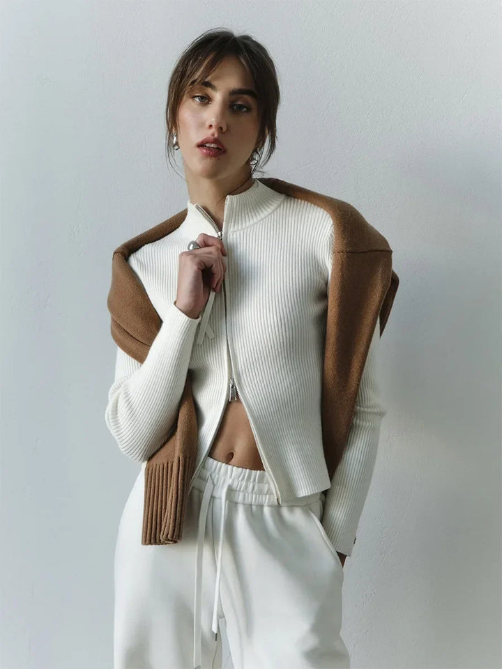 Livia – Cardigan Zip Doppiato in Cotone