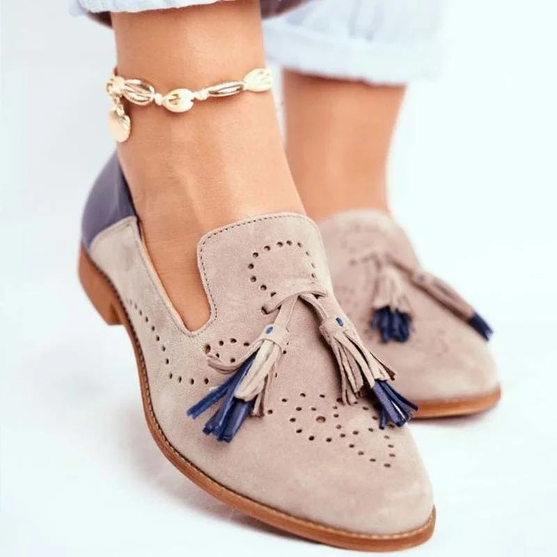 Velluto – Mocassini rosa e blu con nappine da donna
