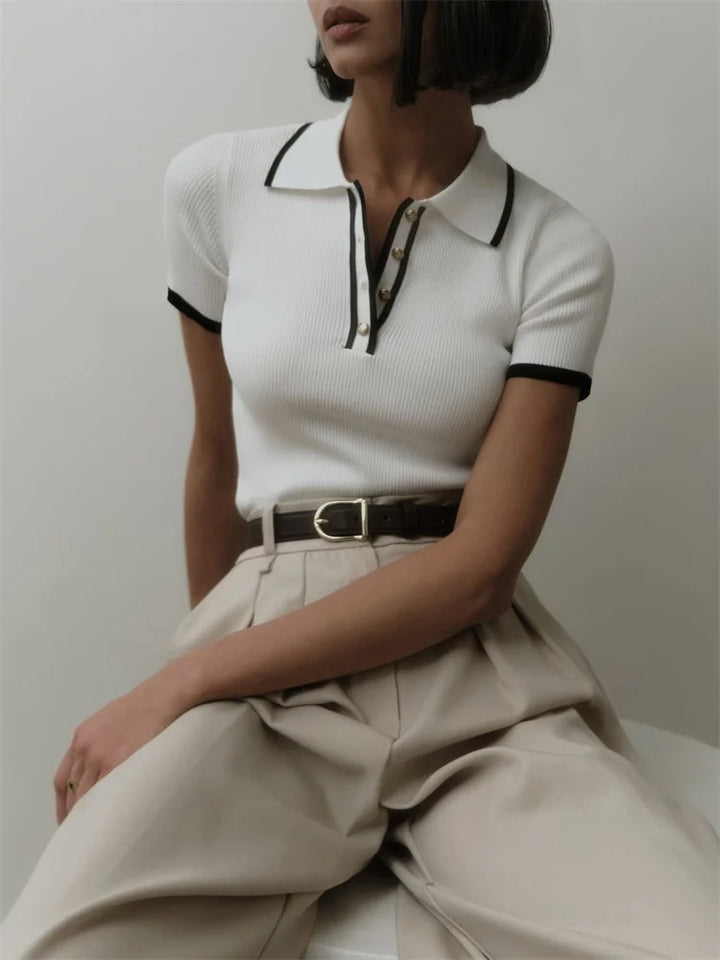 Vallini - Polo con bottoni con bordo elegante a contrasto