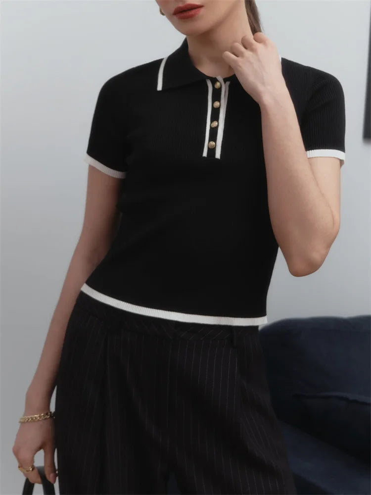 Vallini - Polo con bottoni con bordo elegante a contrasto
