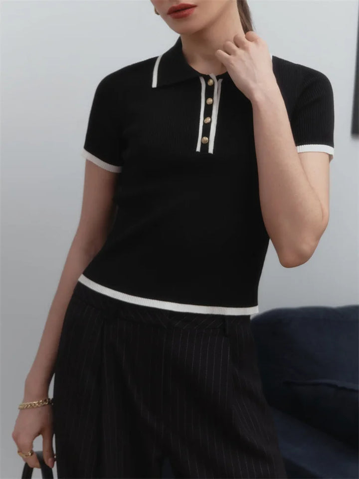 Vallini - Polo con bottoni con bordo elegante a contrasto