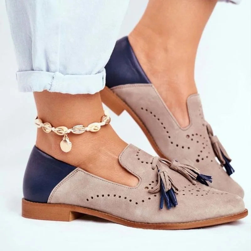 Velluto – Mocassini rosa e blu con nappine da donna