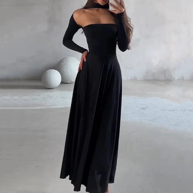 SY – Abito elegante a maniche lunghe tinta unita