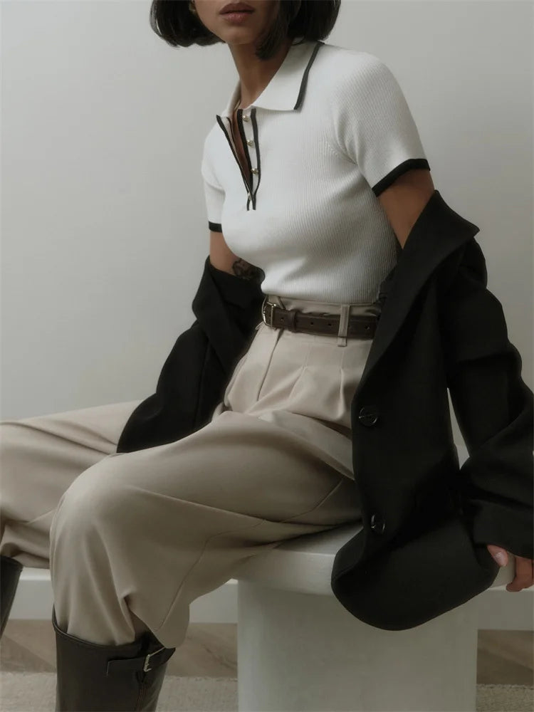 Vallini - Polo con bottoni con bordo elegante a contrasto