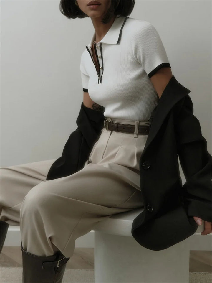 Vallini - Polo con bottoni con bordo elegante a contrasto